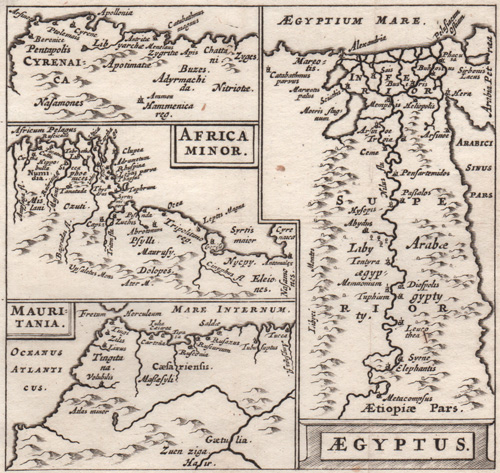Aegyptus, Cyrenaica, Africa minor, Mauritania 1701 Cluverii map